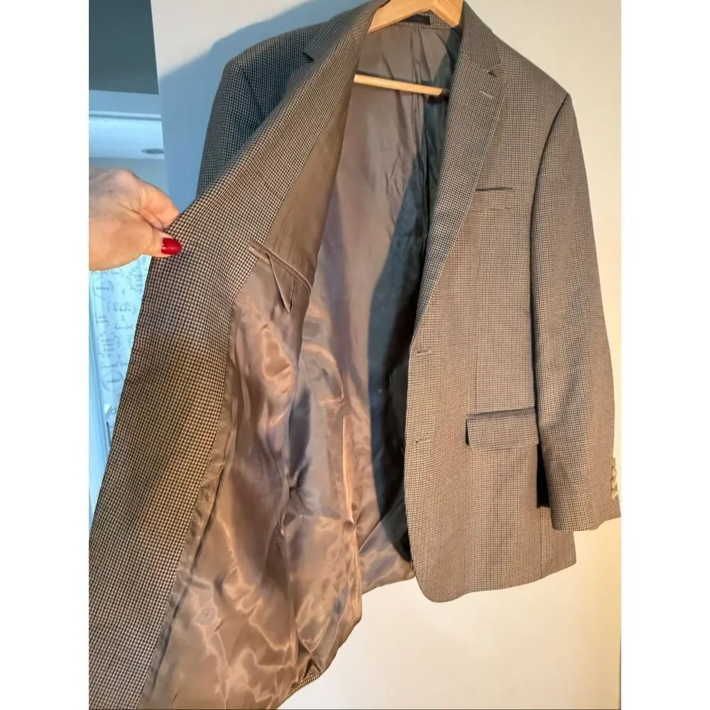 Ralph Lauren Blazer Sportscoat Brown Houndstooth Micro Plaid Academia Size 42R